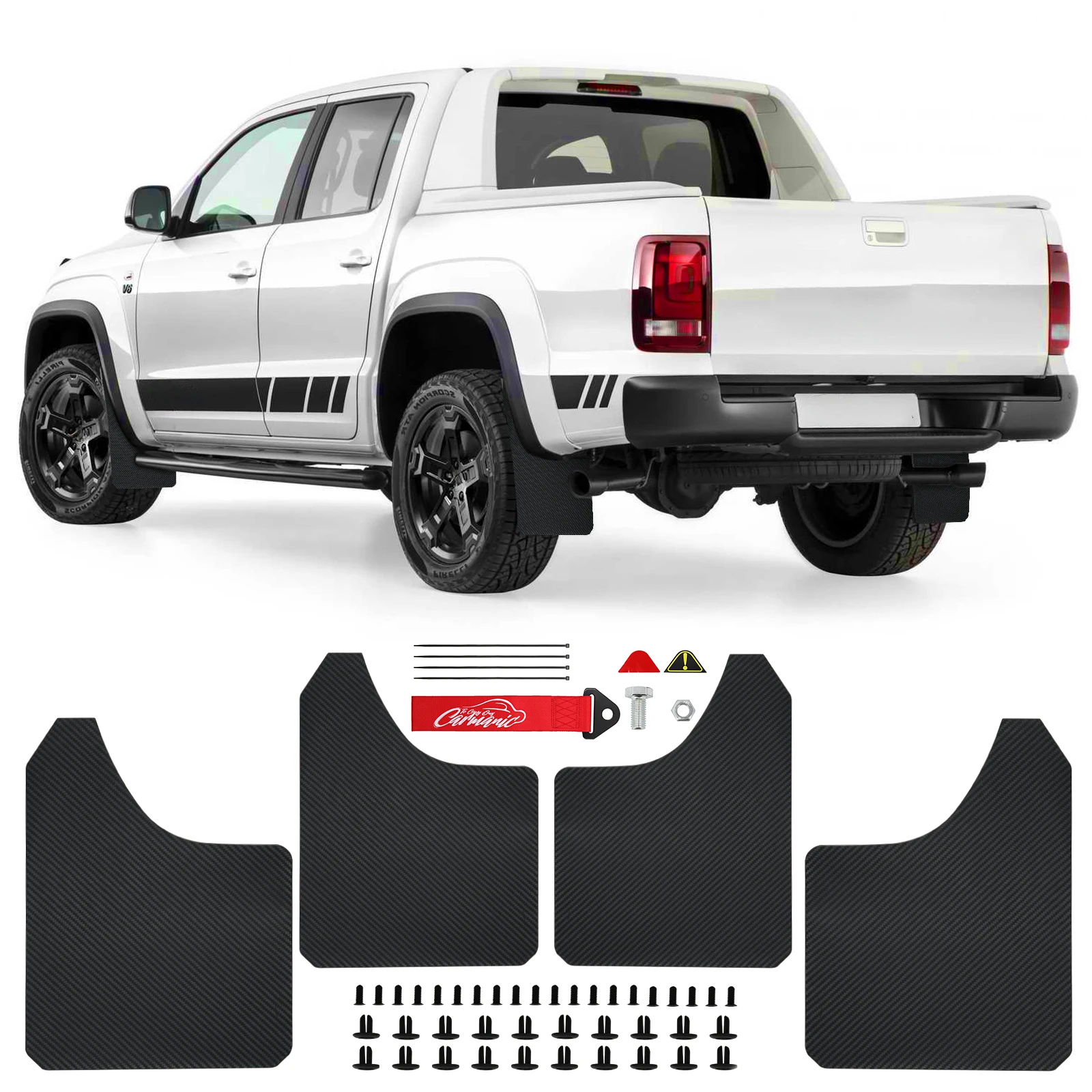 Universal Carbon Fiber Effect Splash Guards Car Mud Flaps Mudguards With Tow Strap Front Rear Molded Styling Pickup Truck Access