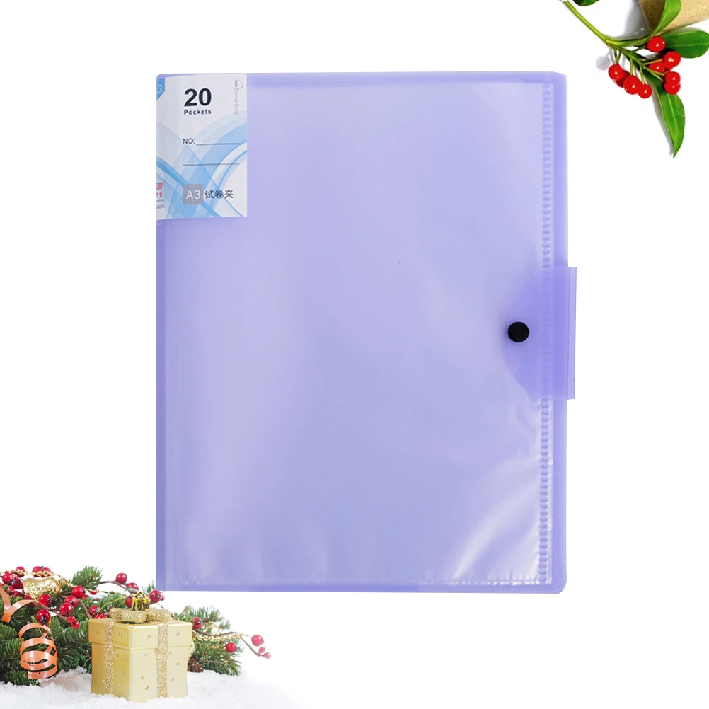 

20 Pages Transparent File Folder Waterproof Dirt Proof A3 Paper Storage Examination Paper Holder Organizer Binder Purple