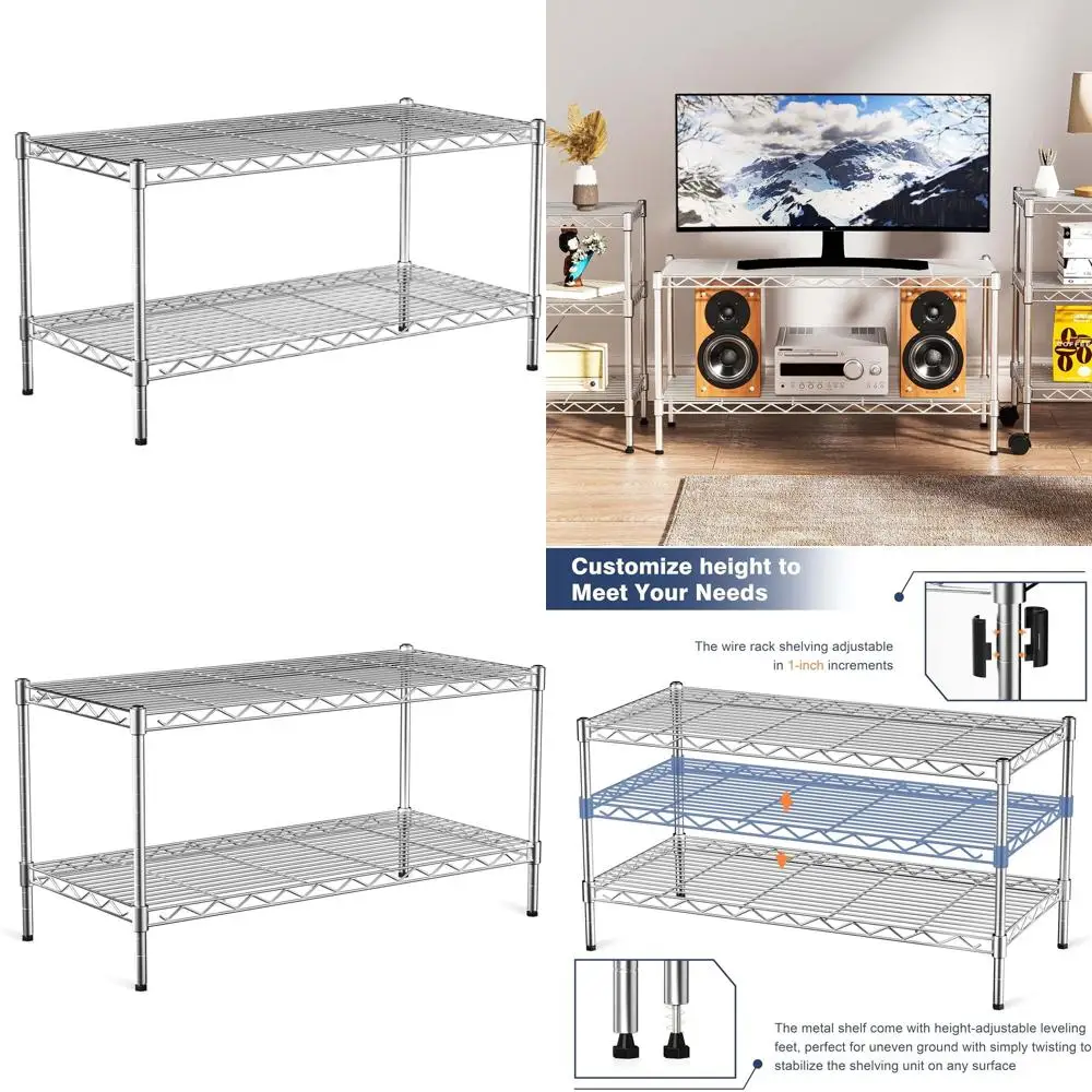 

Adjustable 2-Tier Heavy-Duty Shelving, 36x18x19.5, Lockable Wheel Rack for Home & Office Storage