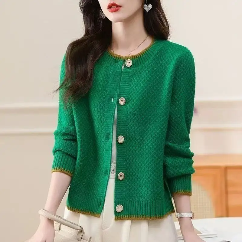 

Вязаный кардиган для женщин, новинка 2025, Джокер, осенний короткий свитер, куртка, женская универсальная темпераментная свободная трикотажная верхняя одежда, женская