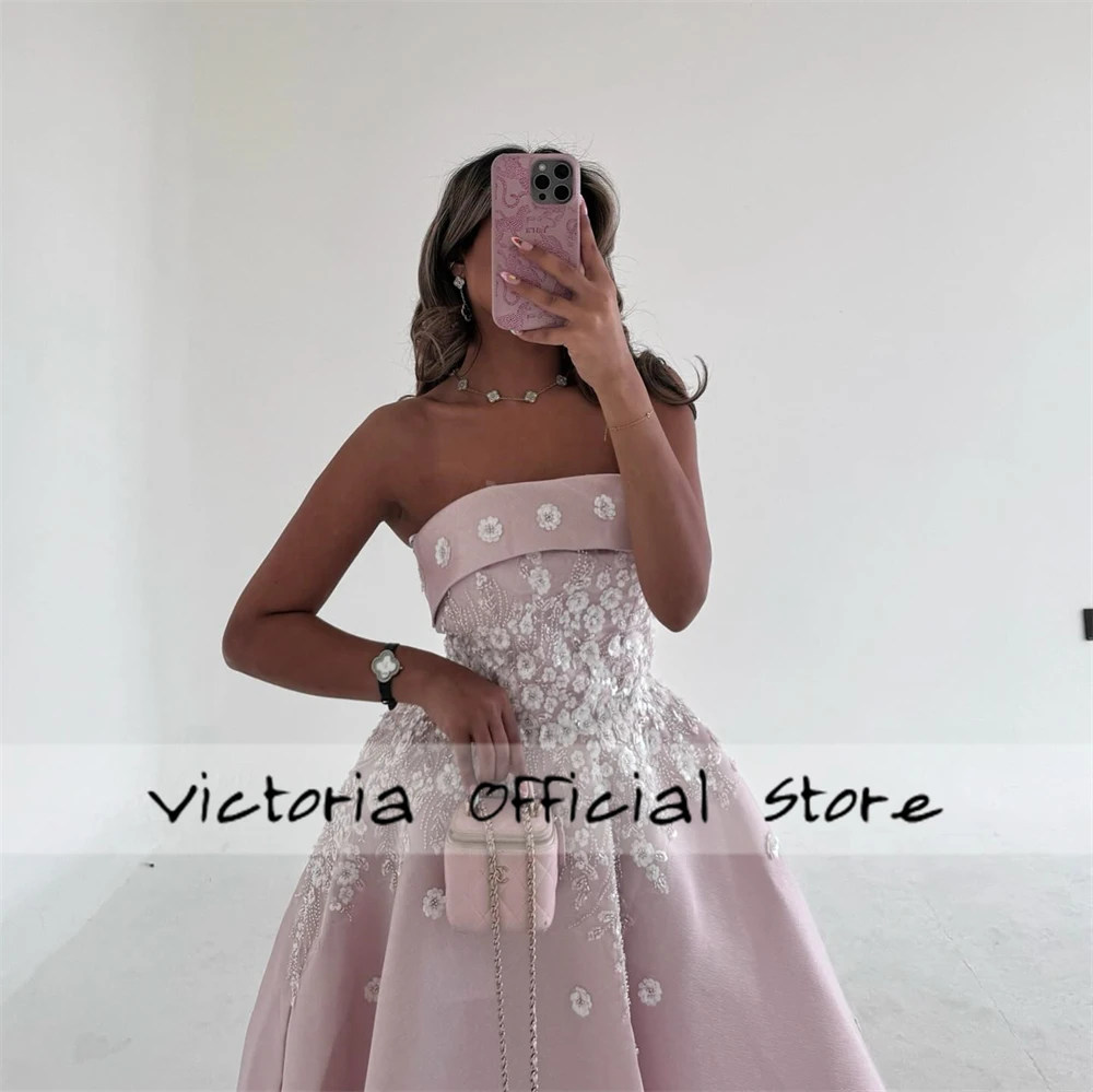 Atractivos Vestidos De Fiesta De satén apliques sin tirantes plisado sin manga hasta el suelo Vestidos De Fiesta personalizados