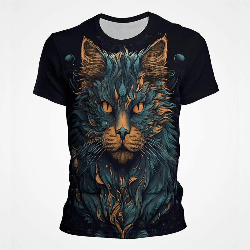 3D-Druck Bunte Lustige Katzen-Grafik T-Shirts für Männer Sommer Kurzarm Herren Tee Tops Mode Lässig Übergrößen Streetwear – Detail 16