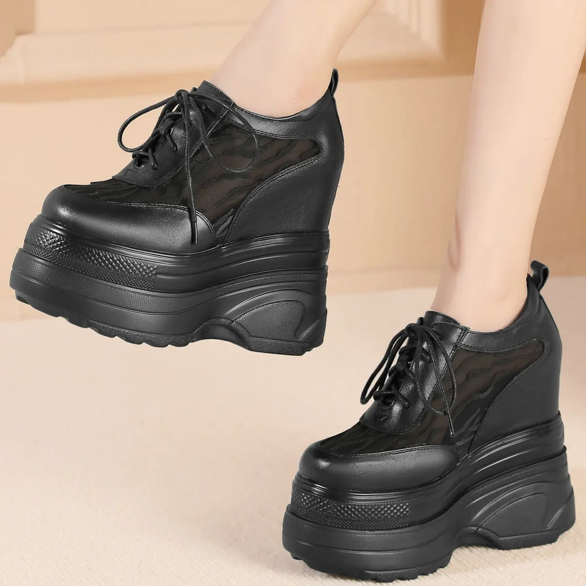 Platform Pumps Plus Size Sandals Women Cow Leather Wedges High Heel Ankle Boots Female Round Toe Fashion Sneakers Big Size Shoes