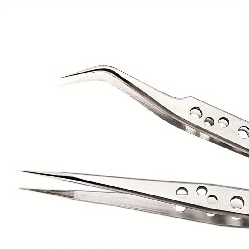 Stainless Steel Precision Perforated Tweezers with Pointed Elbows, Frosted and Glossy Nine Hole Tweezers