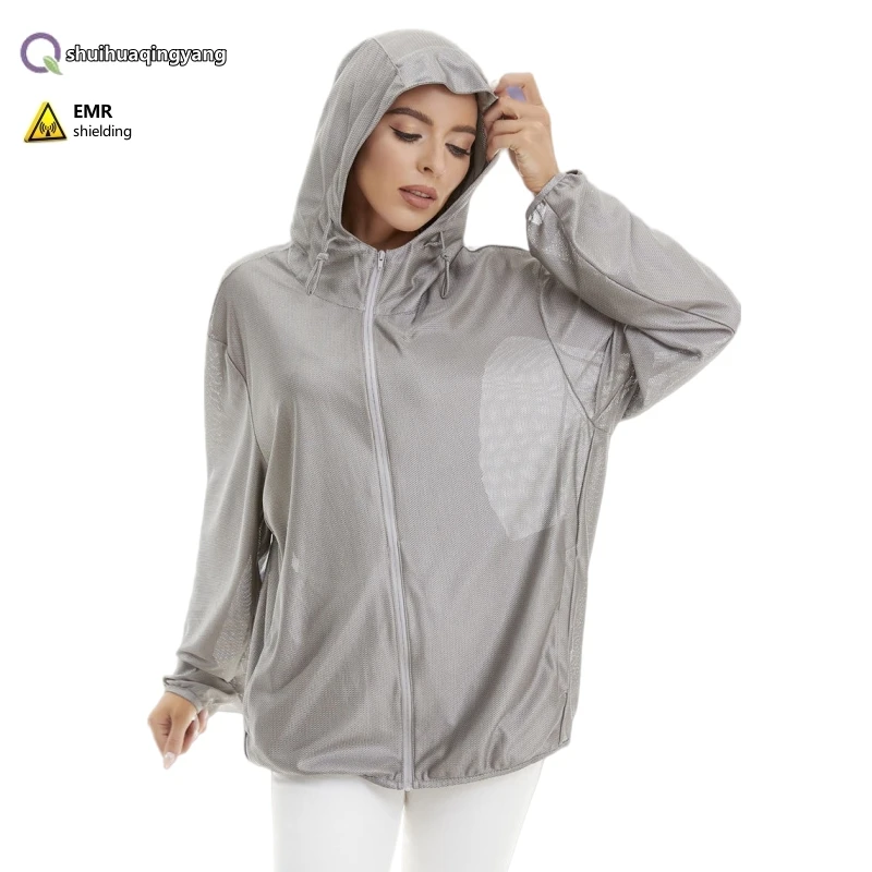 Electromagnetic radiation protective 3D mesh silver fiber adult sports hoodie Phone, Monitoring room EMF shielding clothing