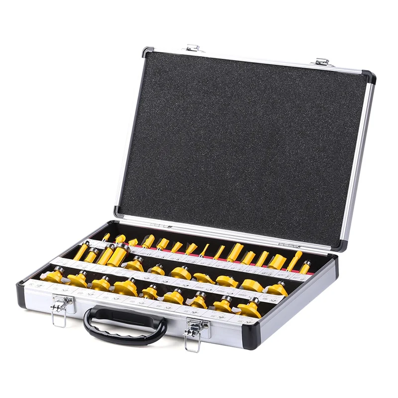VELIF-35Pcs 1/4In Shank Router Bit Set Straight Slotting Beading Bits Woodworking Milling Cutters Engraving Cutting Tools