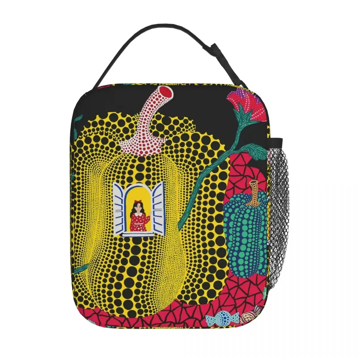 Yayoi Kusama Abstract Painting Thermal Insulated Lunch Bag Women Pumpkin Polka Portable Lunch Container School Storage Food Box