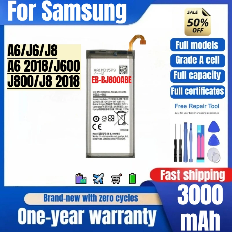 

EB-BJ800ABE for Samsung A6/J6/J8/A6 2018/J600/J800/J8 2018 Phone Battery High Quality Capacity Replacement Bateria with Tools