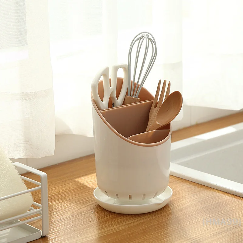 

Large Capacity Tableware Storage Rack New With Tray Space Saving Chopstick Holder Drainage Hole Detachable Scoop Spoon Cage