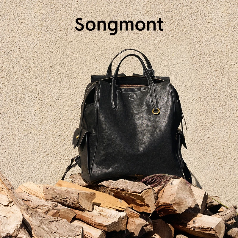 Songmont Trail Series Large Shoulder Bag Genderless Vintage Vegetable Tanned Leather 16