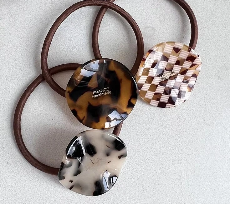Korean New France Curved Square Tortoiseshell Acetate Scrunchies French Leopard Hair Ties Ponytail Elastic Bands