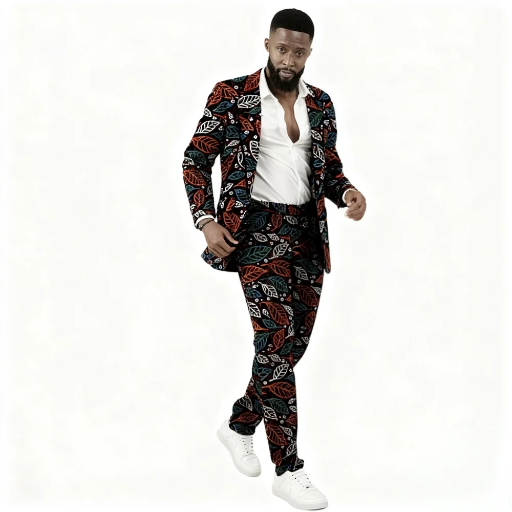 

Мужской костюм по индивидуальному заказу с африканским принтом, формальный блейзер и брюки, комплект, стильный мужской костюм Анкары для свадьбы/вечеринки