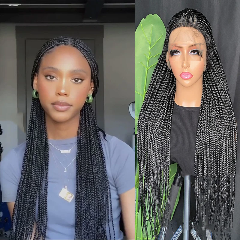 Glueless Soft 36 inches Natural Black Full Lace Wig Braided Wigs Braid African With Baby Hair Braids Wigs Full Lace Braided Wigs