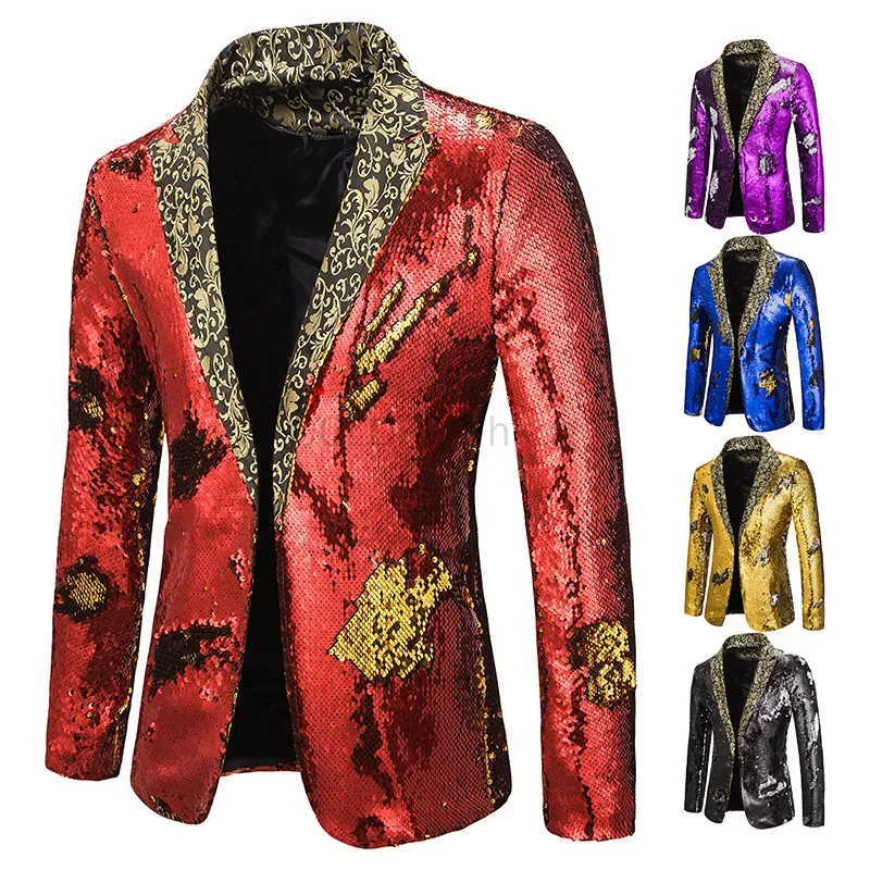 

Men Shiny Sequin Blazer Jacket Stylish Tuxedo Suit Jackets for Party Dinner Prom Holiday New Years Coat Festival Costume