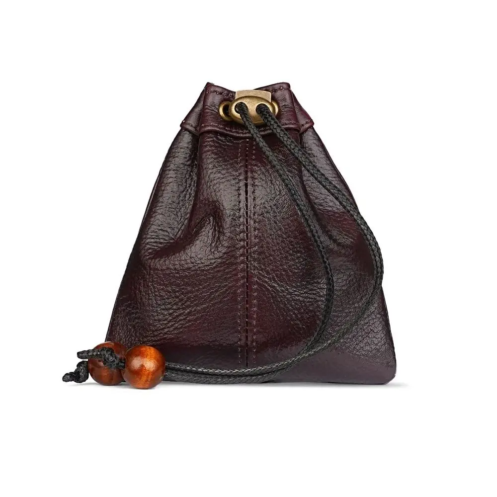 Retro PU Leather PU Leather Drawstring Pouch Two Size Medieval Style Storage Pouch Drawstring Closure Coin Purses Women Men