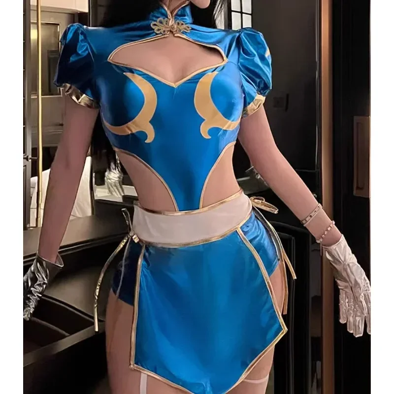 

Sexy Split Cheongsam Uniform Cosplay Costume Chunli Zhonghua Niang Set 2025