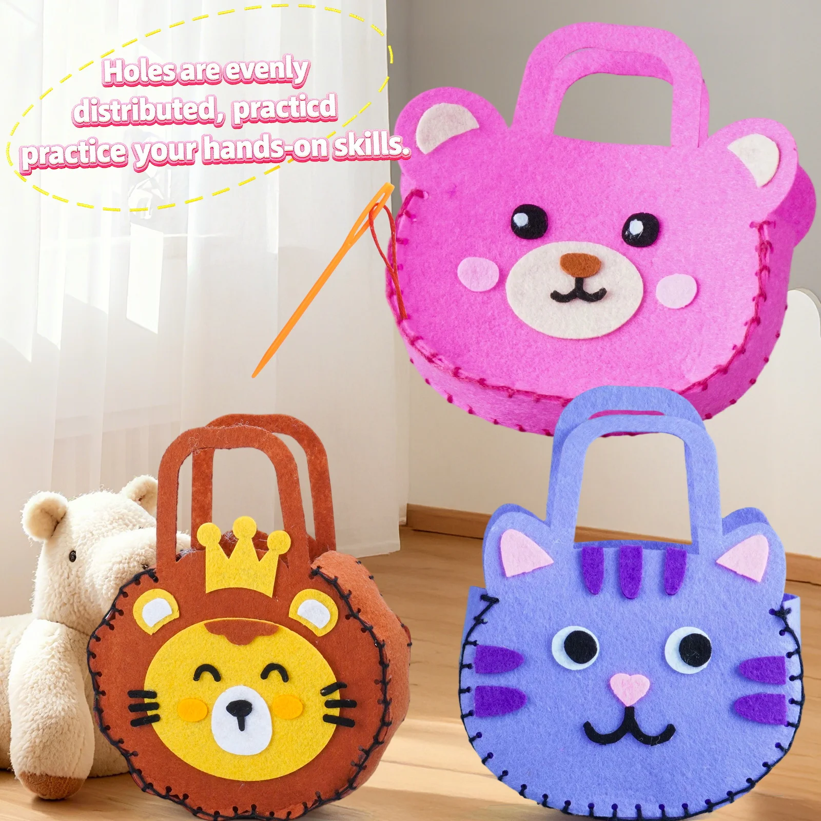 DIY Sewing Handmade Bag Toys for Kids, Material Weaving Sewing Kits Non-woven Handicraft Gifts for Girls