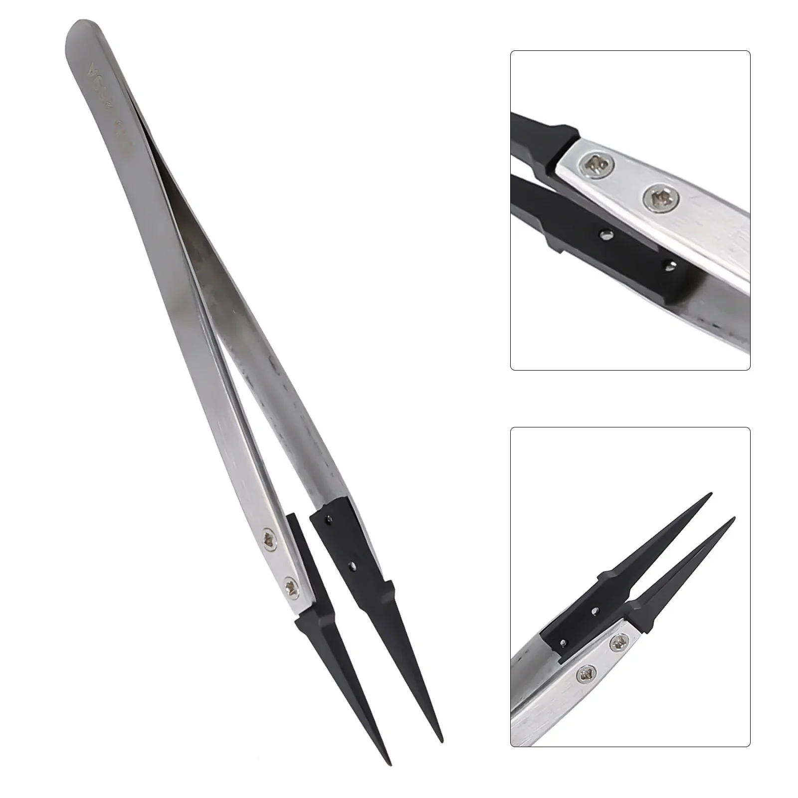 Stainless Steel Craft Tweezers with Replaceable Tip High Strength Anti Static Non Magnetic Acid Base Protection