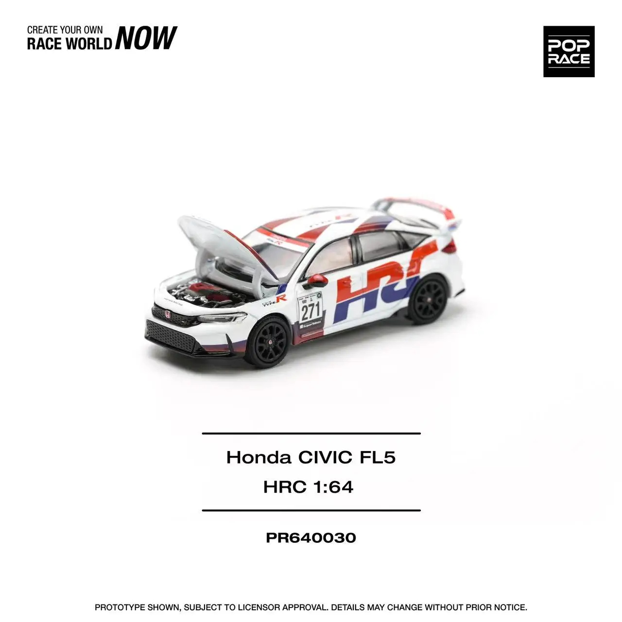 

Pre-order *POPRACE 1:64 Honda Civic Type R FL5 TCR-HRC alloy car model - shipped in January