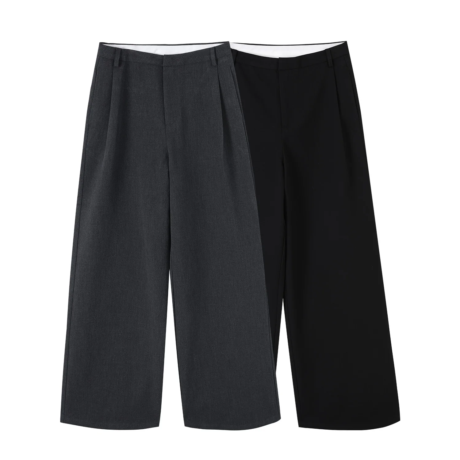 High Waist Wide Leg Straight Cut Suit Pants for Women Black Autumn Winter Loose Drape Casual Trousers A-Line Miniature
