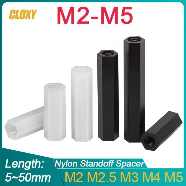 20/ 50szt M2 M2.5 M3 M4 M5 Czarny/Biały Nylon Sześciokątny żeński do żeńskiego Podkładka dystansowa z nylonowego tworzywa sztucznego z gwintem sześciokątnym PCB Płyta główna
