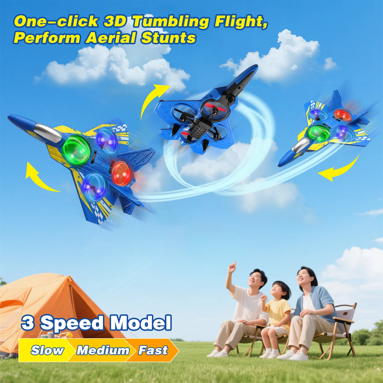 RC 글라이더 2.4G 원격 조종 비행 헬리콥터 스턴트 텀블링 UAV 호버링 항공기 다채로운 조명 비행기 장난감 드론