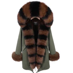 2024 MAOMAOKONG New Luxury Real Fox Fur Collar Parkas Winter Jacket Women Female Clothing Coat with Fur Cuffs Thick Overcoat