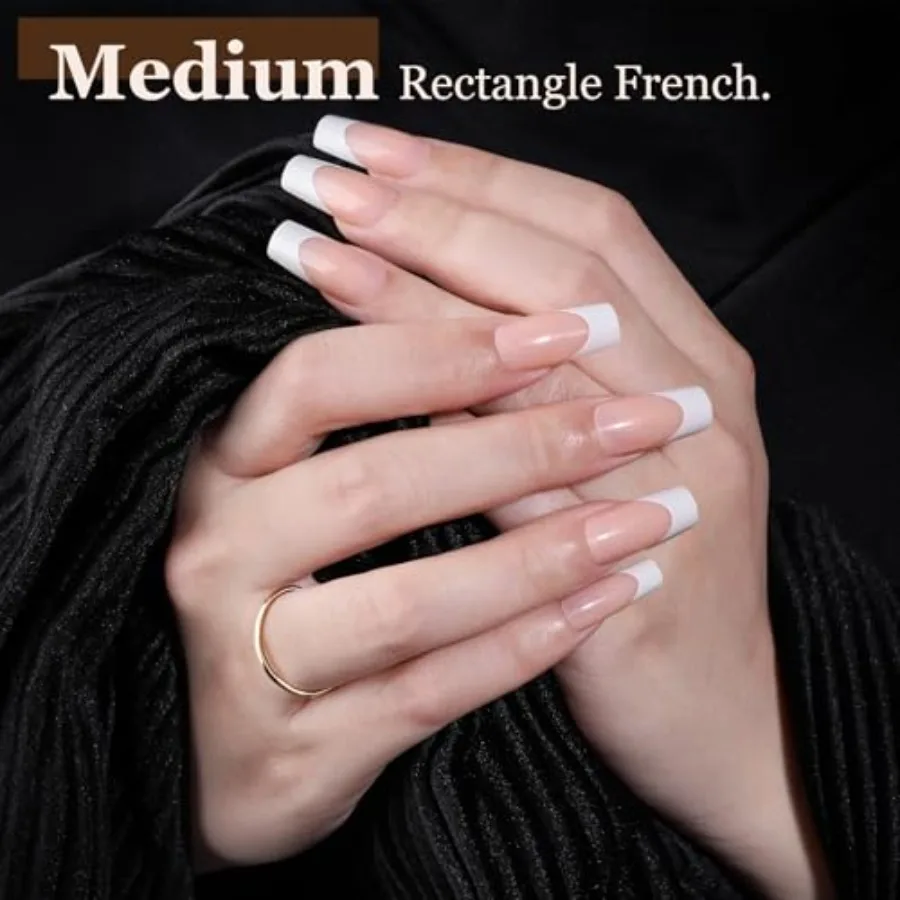 Ongles à pression noirs à pointe française en amande, pour formes de cercueil courtes à moyennes, Kit d'ongles à coller élégant, parfait pour un usage quotidien