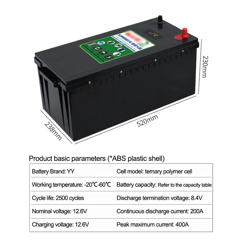 24V RV lifepo4 Lithium Battery Large Capacity 100AH 150AH 200AH 300AH 500AH Solar Charging Rechargeable Battery