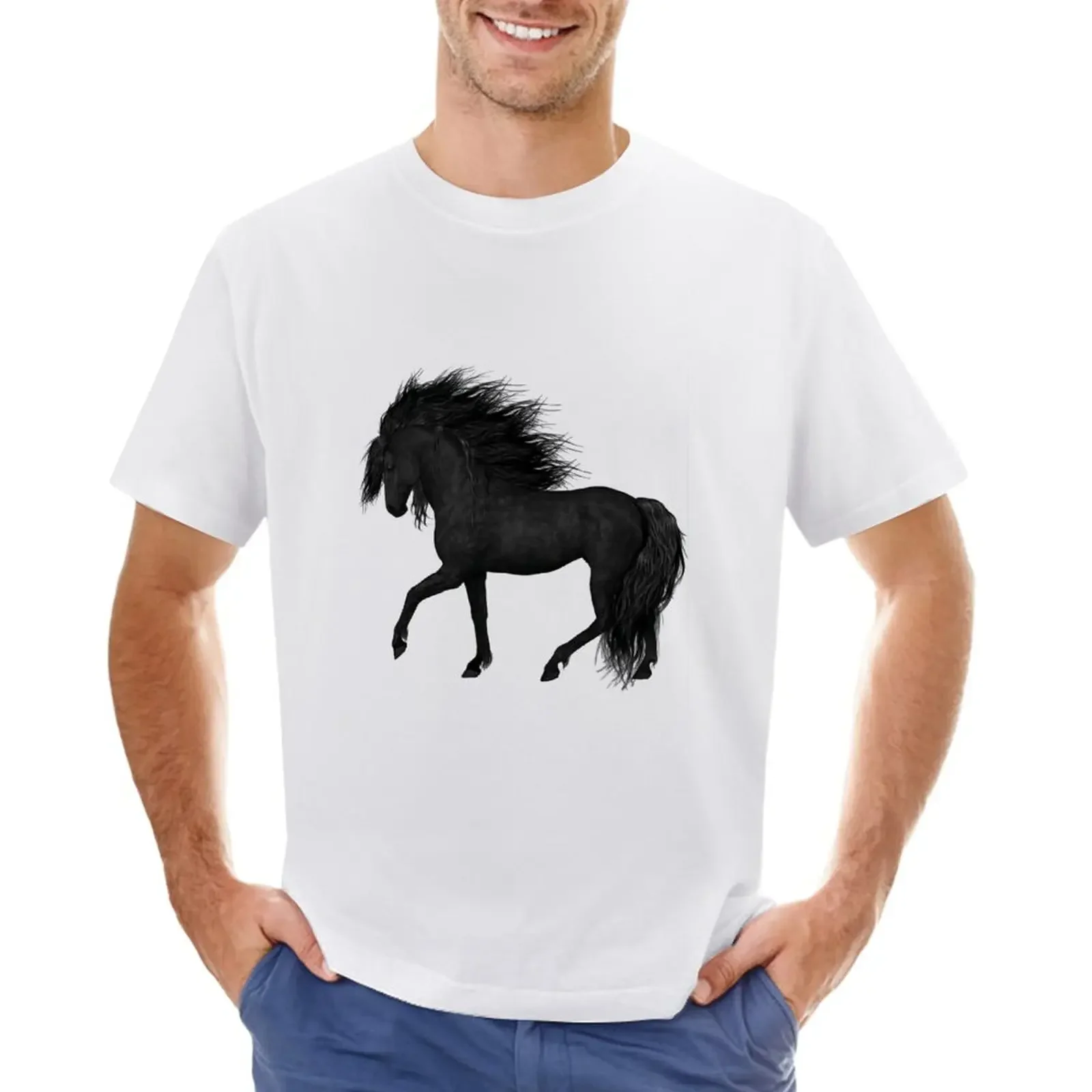 Black Horse in kind T-Shirt hippie clothes animal prinfor boys funnys t shirts for men