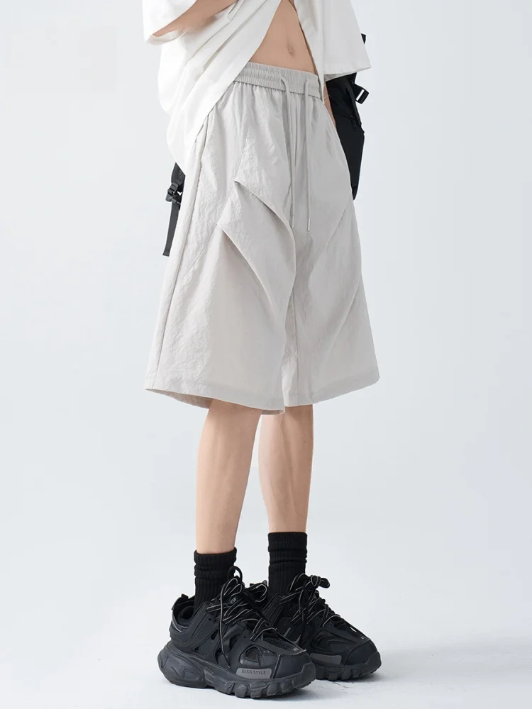 

American Folded Qui Dry orts Men Summer Trendy Design Workwear Ice Silk Five-Part Thin Loose Pants Casual Faionable