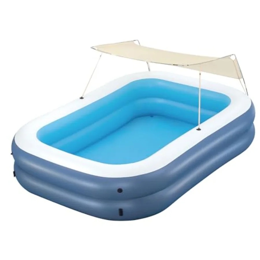 

Summer Bliss inflatable family pool for kids 6+ PVC material blue color UV-resistant shade canopy