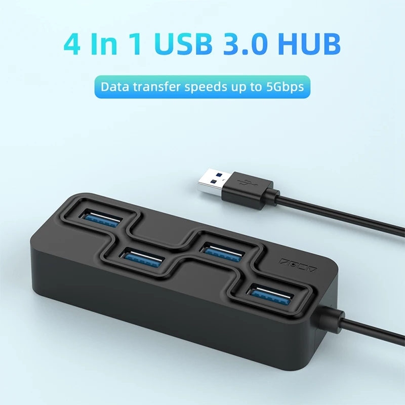 USB3.0 Hub 4 Ports 5Gbps USB Hub Splitter Supports Hard Disk Printer With DC Power Port Docking Station HUB