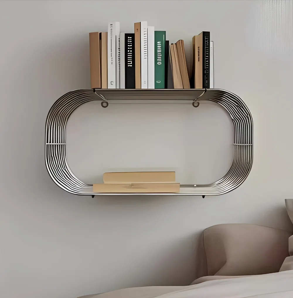Metal Wall Shelf, Oval Floating Storage Rack, Industrial Style 2-Tier Wall Mounted Shelf for Living Room Bedroom
