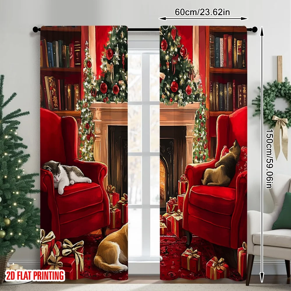2pcs 2D flat printing Fashionable Christmas Curtains Winter snowflakes and Santa Claus prints Digital Printed Polyester Drapes