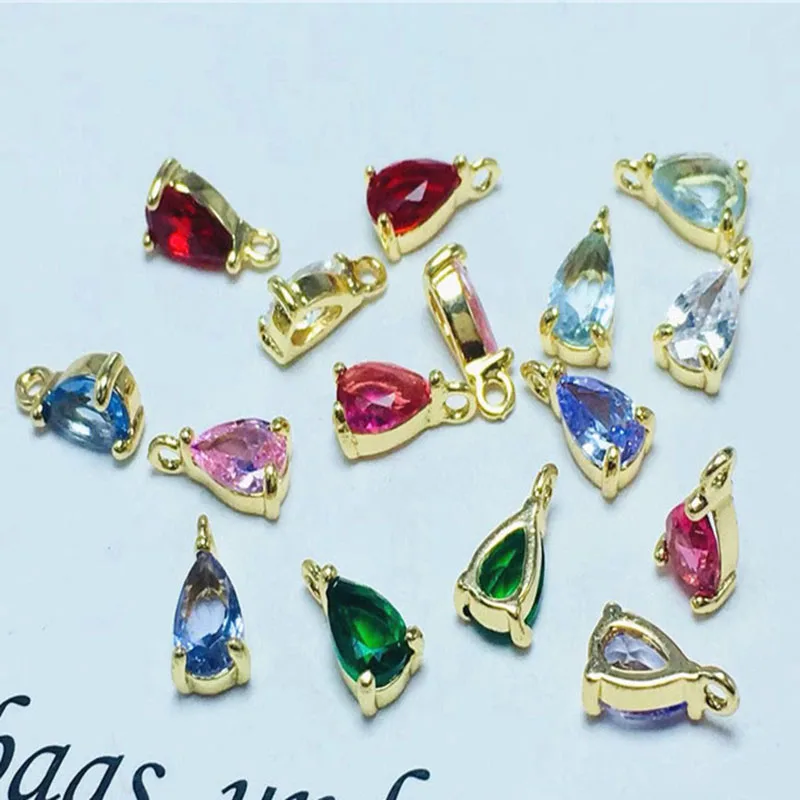 14 Color Brass Gold CZ Colored Zircon Water Teardrop Charm Pendant Wholesale For Jewelry Making Supplies