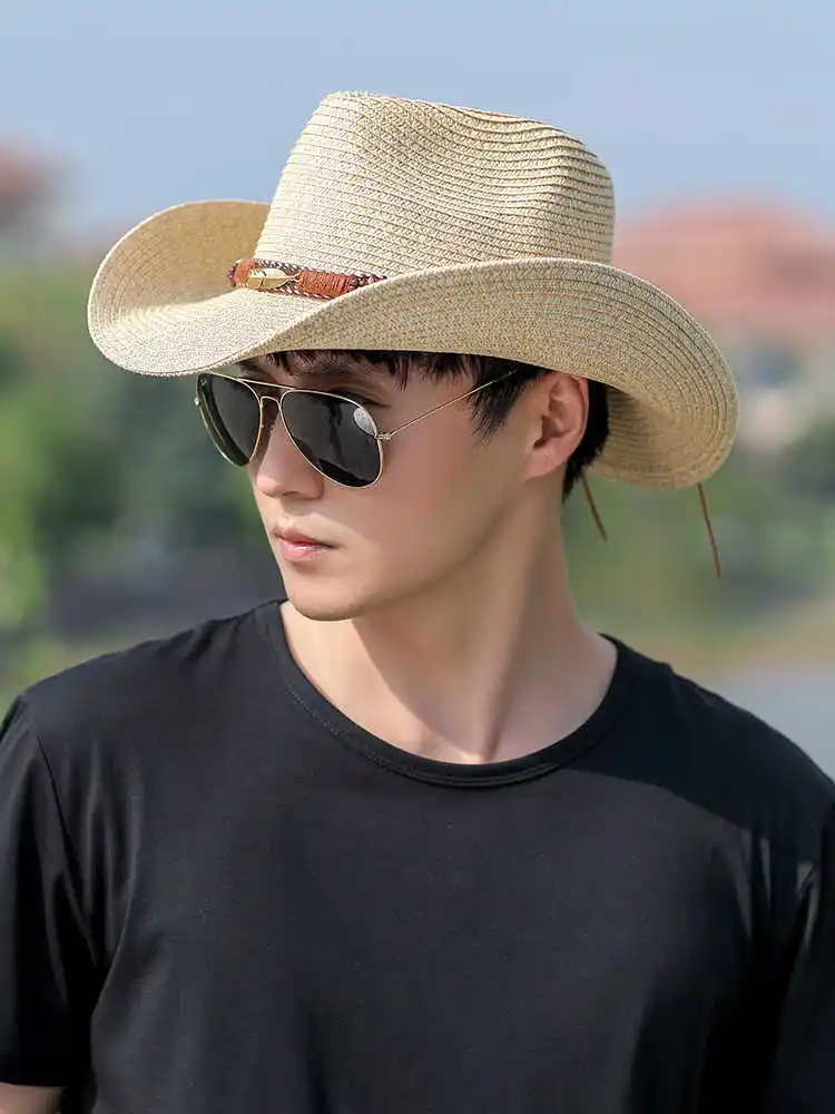 Women Men Cowboy Hat Summer Wide Brim Western Cowgirl Straw Hats Fashion West Fancy Dress Party Headwear Unisex Cap