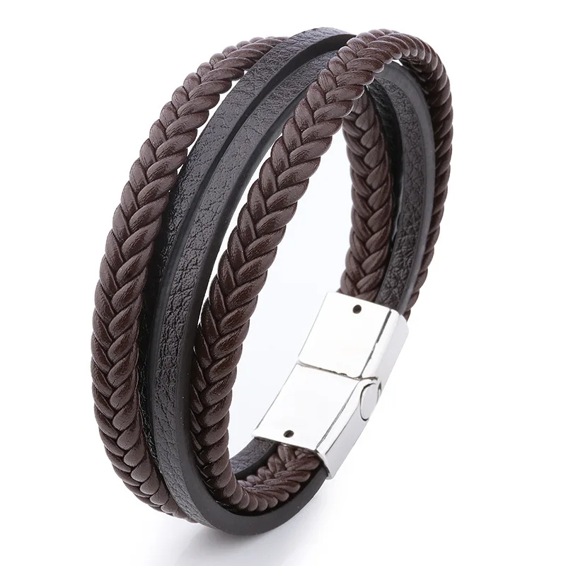 Original trinkets men's jewelry handmade braided leather rope bracelets popular diy alloy magnetic clasp leather bracelet image 3