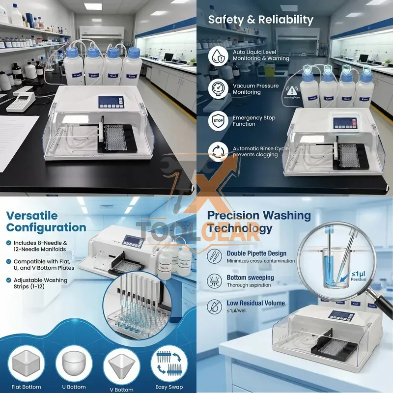 2026 Gran Venta* Venta al por mayor de fábrica Nuevo equipo de laboratorio Sistema de inmunoensayo de 8/12 canales Máquina de limpieza de microplacas ELISA