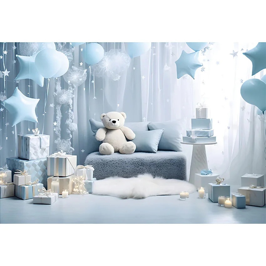 Mehofond Photography Background Light Blue Bear Star Interior Baby Shower Cake Smash Portrait Photo Studio Photocall Props