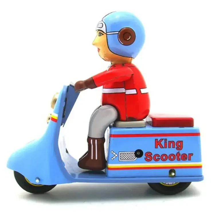 

[Funny] Adult Collection Retro Wind up toy Metal Tin Courier King scooter motorcycle Mechanical Clockwork toy figures kids gift