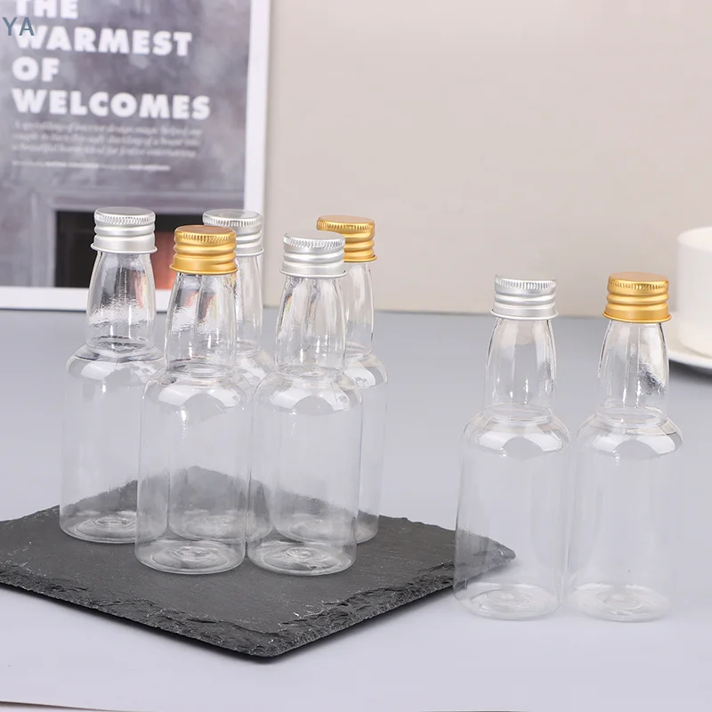 【SA】10Pcs 50ml Mini Clear PET Refillable Small Wine Bottles For Party Wedding Liquor Bottles With Leak Proof Screw Lid