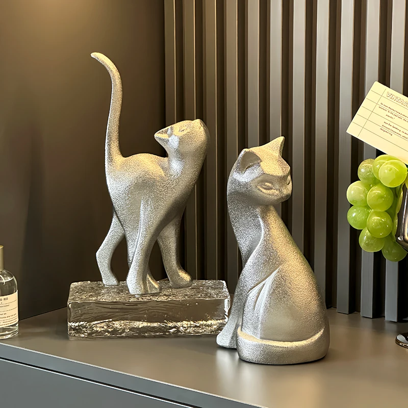 Art Posture Cat Figurine Desk Decoration Retro Home Decor TV Cabinet Wine Cabinet Entrance Ornaments Ceramic Animal Statue Black