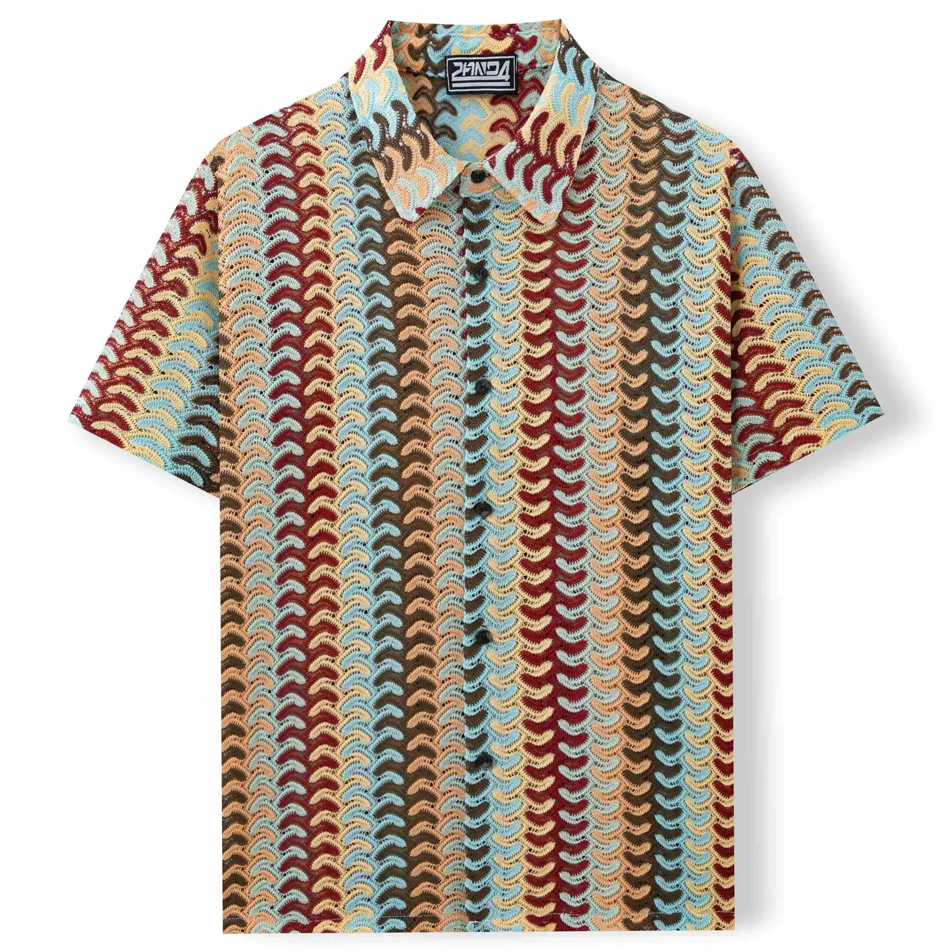 Men's Knitted Shirt Summer New Hollow Breathable Short Sleeved Shirt Streetwear Men Clothing