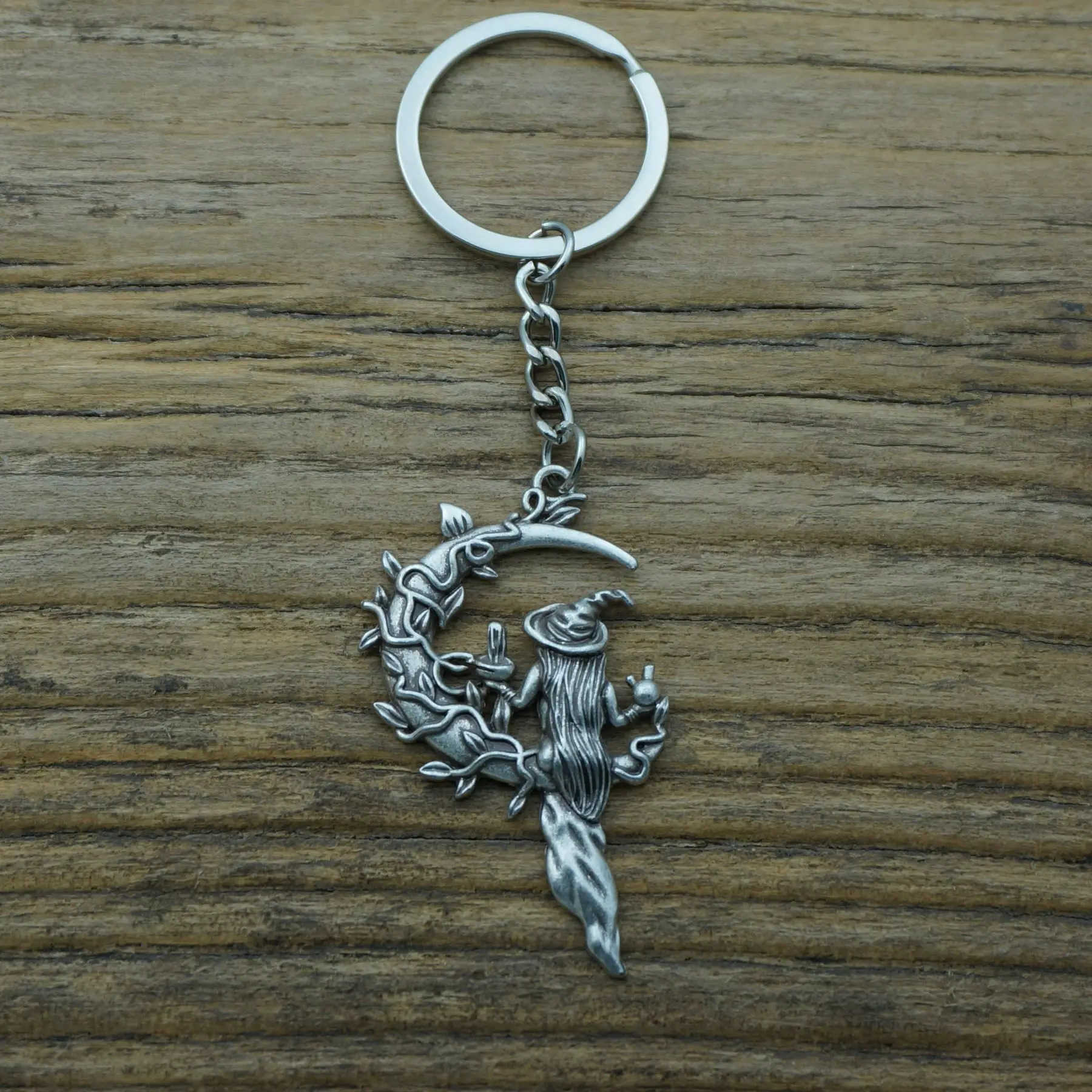 Magic Gothic Mystical Crescent Moon Witch Branch Woman keychain - Unique Design Showcasing Mystery