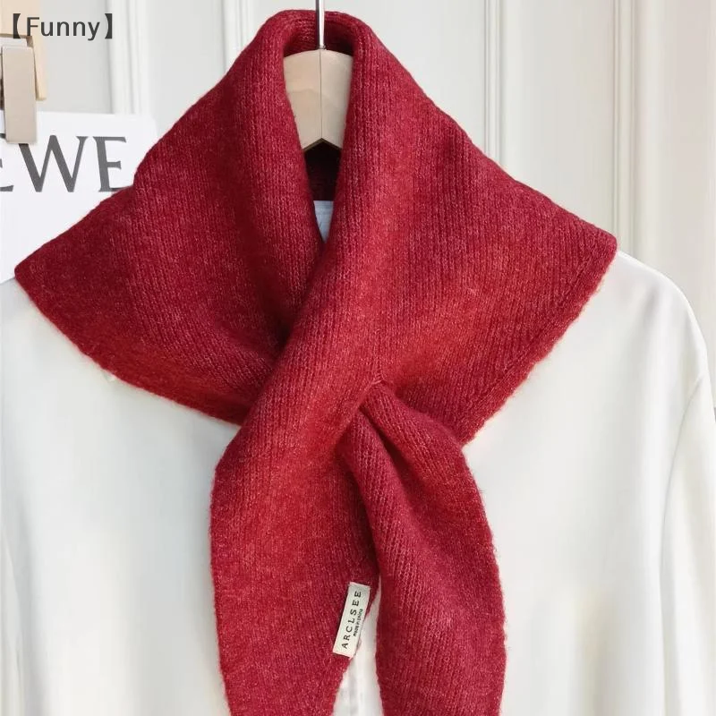〔Funny〕Wool Knitted Knitted Scarf Multi-functional Warm Triangular Scarf Headscarf Winter Warm Knitting Neckerchief Hair Wrap