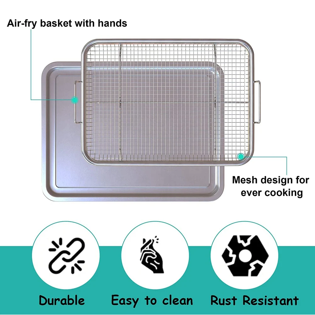 Air Fryer Basket for Oven,Stainless Steel Crisper Tray and Pan, Deluxe Air Fry in Your Oven, 2-Piece Set, for the Grill