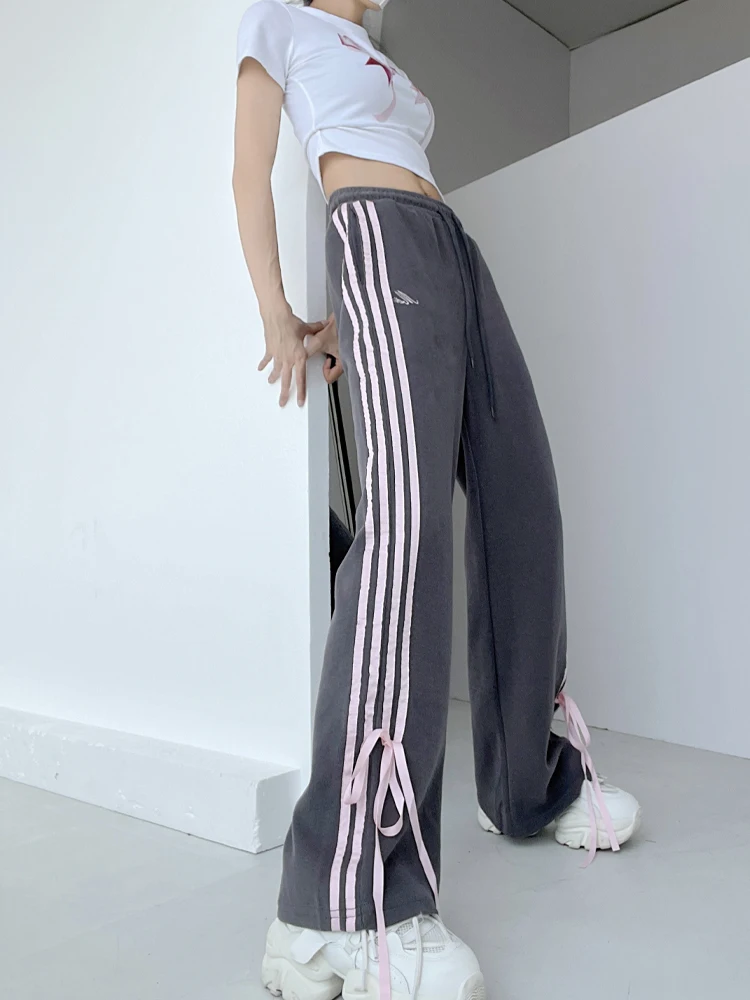 スイートハートバレエ-スレ-ローウエスト-ストレートレッグパンツ-ノット付き-カジュアル-スポーツ-レディース-春秋-ハイ＆スリム