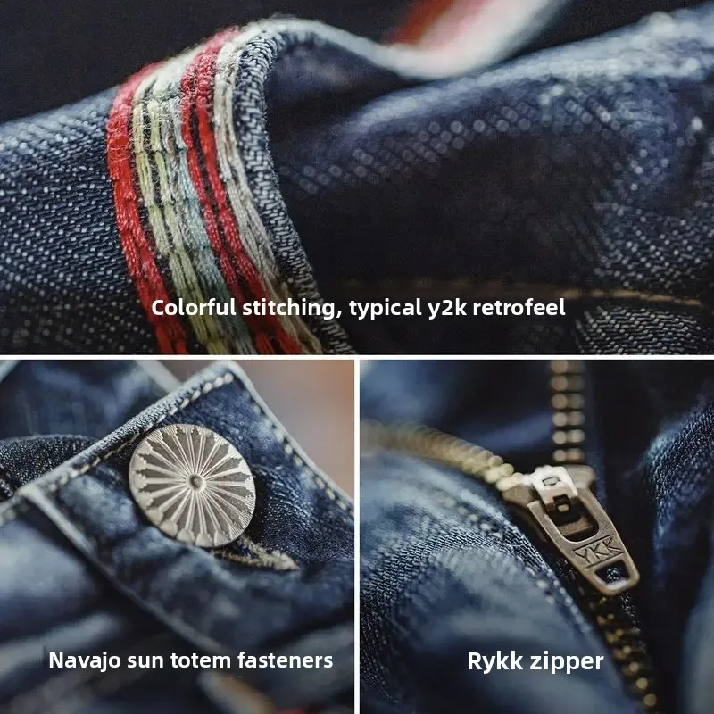 Maden Y2K بنطال جينز متوهج عالي الخصر مع سحاب YKK عتيق بأرجل واسعة بنطلون نسائي غير رسمي ملابس الشارع لخريف وشتاء