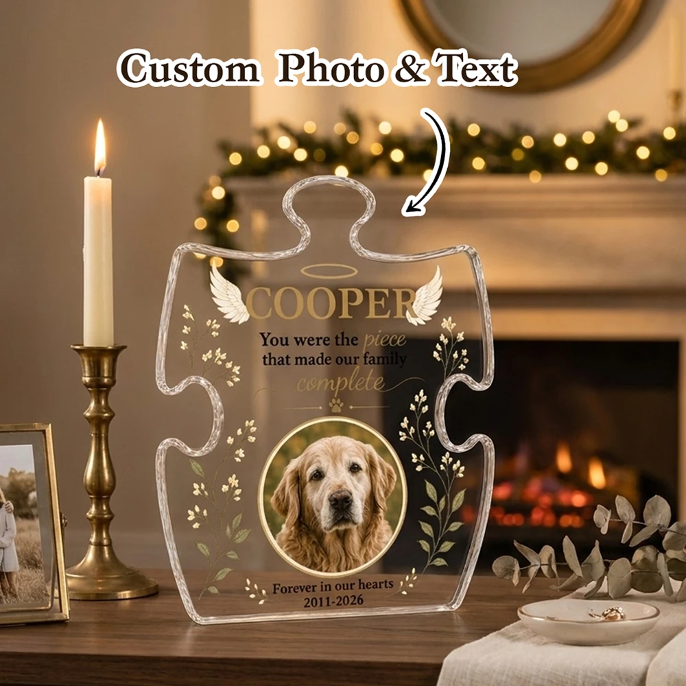 Custom Jigsaw Puzzle Acrylic Ornament | Personalized Picture Inscription | Pet Memorial Human Loss Sympathy Keepsake